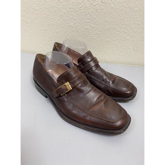 Bruno Magli Barlow Loafer Shoes Brown Leather‎ Men Size 10 W Career Formal - Picture 1 of 13